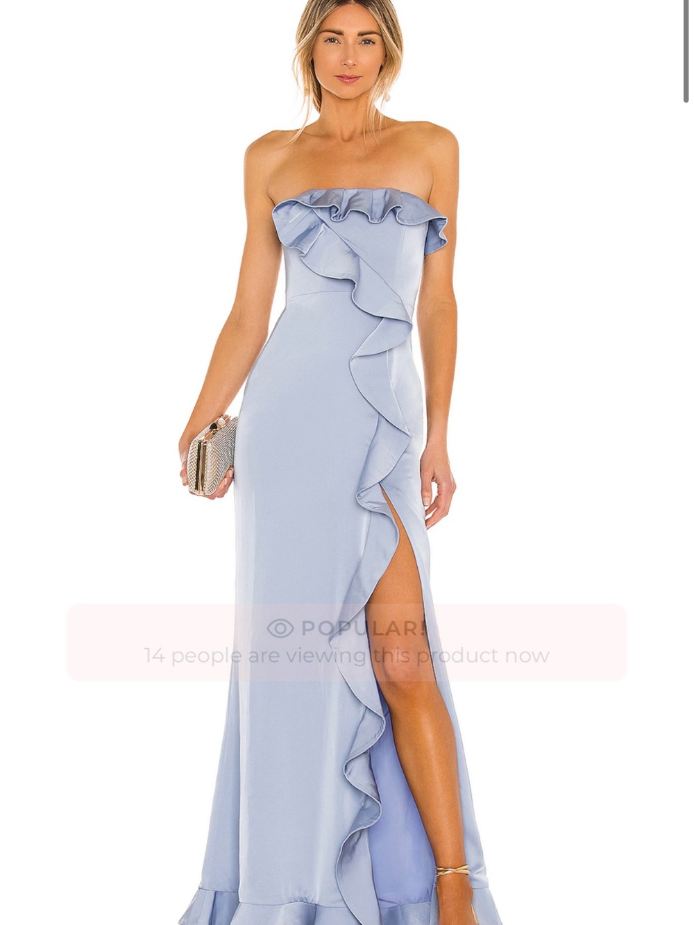 Strapless Ruffle Column Dress in Light Blue